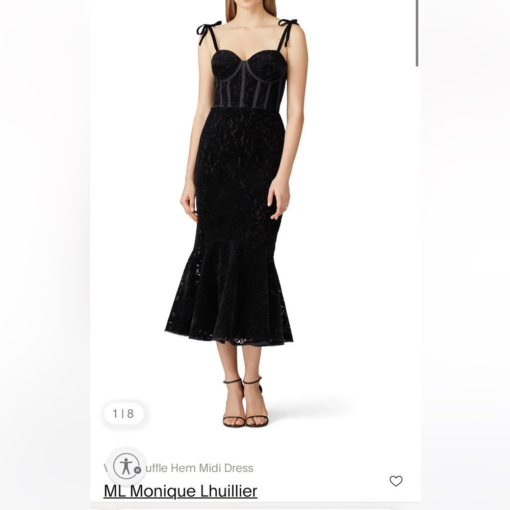 Monique Lhuillier Velvet Ruffle Hem Midi Dress Black Size 0